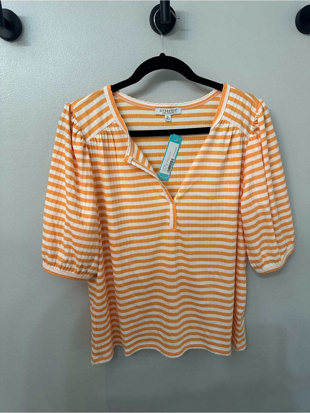 Liverpool Orange and White Stripe Puff-Sleeve Tee